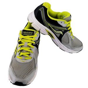 Saucony Running Walking Shoes Leather Mesh 4.50 Boys Cohesion Green Grey Black